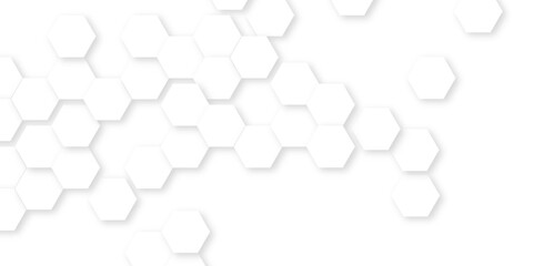 Poster - Abstract white hexagonal geometric background with shadow. Luxury white 3D futuristic honeycomb mosaic white background. Abstract white lines background. Vector Illustration.