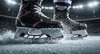 © Vellari - Ice hockey skates gliding on ice with splashes in arena