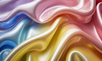 Sticker - colorful abstract waves of silky satin fabric creating a dynamic textured surface with iridescent li