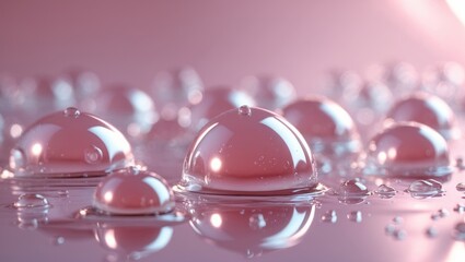 Aufkleber - Shiny water droplets resembling soda on a light pink backdrop.