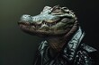 © Viktoriia - Crocodile dons a stylish leather jacket, exuding attitude and charm in a striking close-up portrait