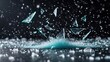 © CreativeBro - Shattered and broken glass shards in motion after a window crush on a black background