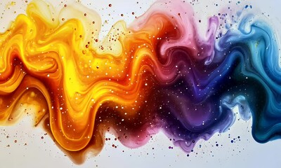 Wall Mural - Colorful Abstract Fluid Art with Swirling Vibrant Patterns and Sparkles Creating a Dynamic Background with Warm and Cool Tones