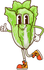 Poster - groovy chinese cabbage vegetable character on fitness sport, vector cartoon comic. funky groovy napa