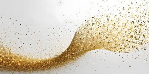 Aufkleber - Golden Particle Wave, Flowing Design, Abstract Glitter. Shimmering Gold Dust On White Evokes Celebration. A Beautiful And Elegant Design With Concentrated Clusters And A Dispersed Scattering. Perfect
