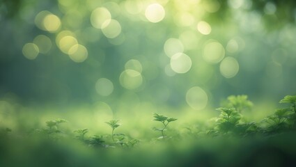 Poster - Sunny abstract green nature background with selective focus.