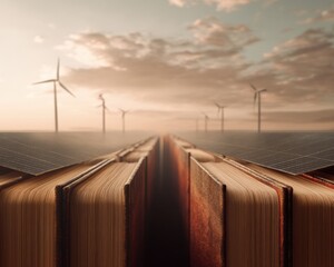 Poster - Renewable Energy Knowledge Expansion Sustainable Learning Landscape with Solar Panels and Wind Turbines - Innovative Climate Education Visual