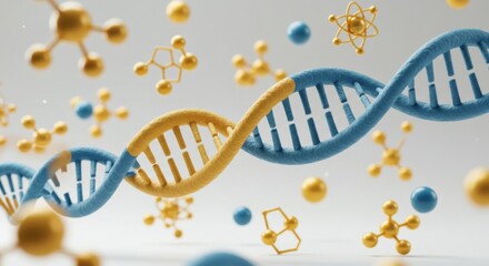 Wall Mural - molecular structure and dna strand with floating atoms for scientific research and education