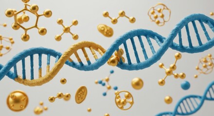 Wall Mural - colorful representation of dna helix with molecular structures for scientific and educational concep