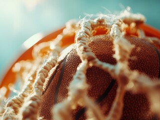 Aufkleber - Macro Texture Revolution Artisan Basketball Aesthetic - Hyper-Detailed Sport Equipment Revealing Intricate Leather and Net Craftsmanship