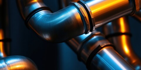 Aufkleber - Cyberpunk Industrial Flow High-Performance Metallic Piping Systems Showcasing Advanced Manufacturing Precision in Next-Gen Engineering Infrastructure