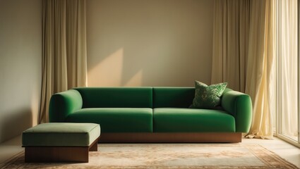 Poster - Stylish living room featuring a soft carpet and sofa. Interior design.