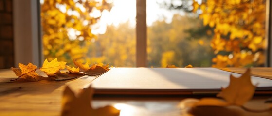 Fototapete - Hygge Home Office Autumn Sunset Productivity Sanctuary - Mindful Creative Workspace for Remote Professionals and Digital Content Creators