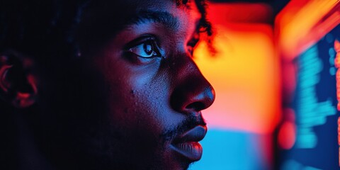 Poster - Cyberpunk Emotion Vibrant Neon Profile Capturing Gen Z Digital Intensity - Immersive Storytelling in Cinematic Color Technology and Expressive Urban Narrative