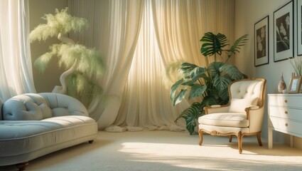 Poster - Stylish furnishings and graceful curtains in a living room. Interior design.