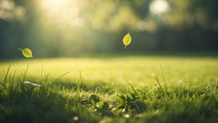 Poster - Tranquility in Nature, Sun-Drenched Green Backyard with a Gently Blurred Background