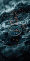 Aufkleber - Futuristic Health Pulse Immersive Wearable Tech with Luminescent Biometric Visualization in Dark Elemental Landscape - Next-Gen Digital Wellness Innovation
