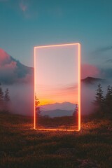 Aufkleber - Liminal Digital Portal Immersive XR Landscape Visualization - Metaverse Transition Experience in Ethereal Mountain Wilderness Setting