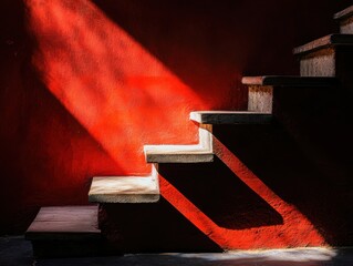 Poster - Minimalist Leadership Ascent Dramatic Red Architectural Staircase Illuminating Professional Growth Strategies in High-Performance Corporate Mentorship