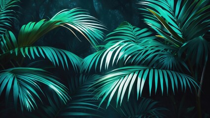 Poster - tropical palm leaf black backdrop