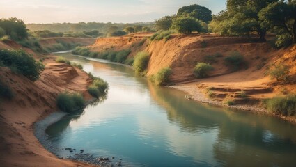 Poster - Serene River Winding Through Verdant Terrain