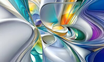 Wall Mural - Colorful Abstract Swirls and Curves in a Fluid Dynamic Design with Vibrant Patterns and Shiny Reflective Textures