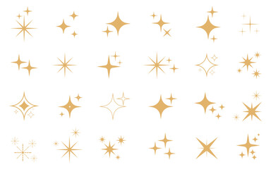 Poster - Gold sparkle set golden star vector icon collection decorative ornamental creative fastive abstract elements shiny twinkle yellow stars