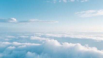 Poster - Blue Sky with Clouds on a Cloudy Day, Beautiful Light Horizon in a Bright Gradient Calm Abstract Background, Airy Nature View Wallpaper Landscape in Cyan Color, Fluffy Climate Environment