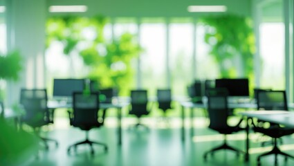 Poster - Green Scenery in a Blurred Modern Office Working Space