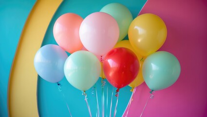 Poster - Vivid birthday party air balloons against a colorful background