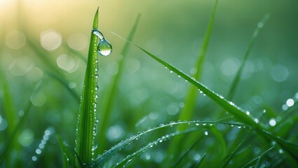 Poster - Blurry image of wet grass