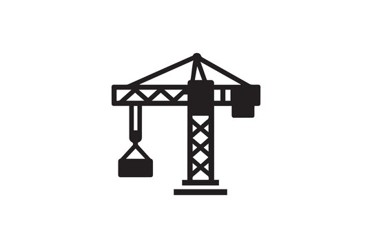 Symbol of simple Crane silhouette in a simple, minimalist vector on a white background