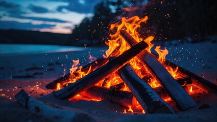 Poster - Beach sand bonfire