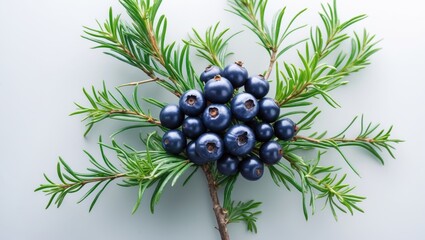 Aufkleber - Macro image of juniper branch with berries, isolated against a white background