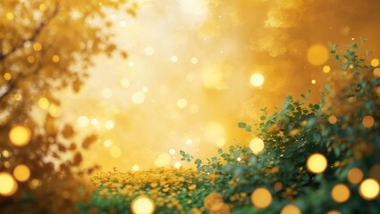 Aufkleber - Blurred Yellow Backdrop. Radiant Bokeh Lighting. Cozy Golden Seasonal Feel, Serene Outdoor Environment.