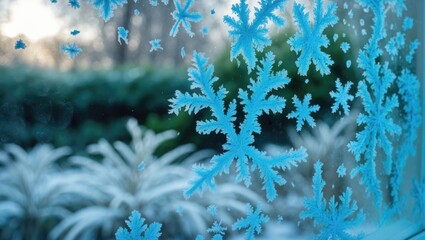 Aufkleber - Radiant blue frost design on the window surface.