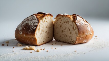 Aufkleber - A broken piece of fresh bread on a white background