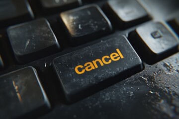 Poster - Keyboard keys marked cancel show signs of wear in a close-up view during a busy work session, the keyboard keys labeled 