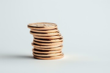 Poster - Stack of shiny copper coins on white background showing financial growth, savings and investment concept, isolated with selective focus and copy space.