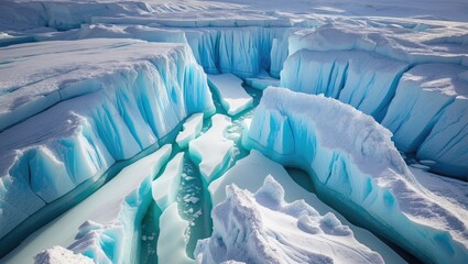 Aufkleber - Magnificent Glacial Ice Structures Showcasing Profound Crevasses in Lovely Blue Hues