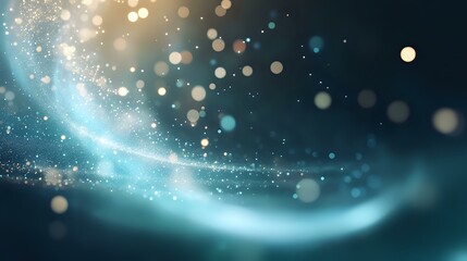 Aufkleber - Magical glowing turquoise light trail with sparkling bokeh effects and floating particles on dark background creates ethereal atmospheric mood.