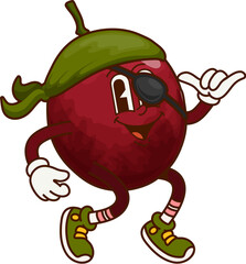 Fototapete - pirate bandit passion fruit groovy funny character. pirate bandit ripe exotic fruit retro groovy cut
