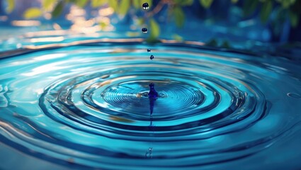 Aufkleber - closeup top view of blue water rings, circle reflections in a pool.