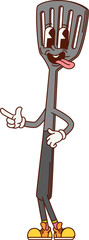 Poster - cartoon groovy kitchen spatula character with funny face, vector kitchenware utensil. funky groovy s