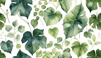 Poster - Green Ivy Leaves, A Watercolor Botanical Illustration. Delicate Vines And Fresh Foliage. Vertical Arrangement For Natural Design Elements. Organic Patterns For Decorative Use.
