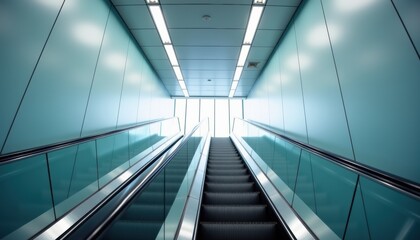 Poster - Modern escalator descending in bright urban setting  
