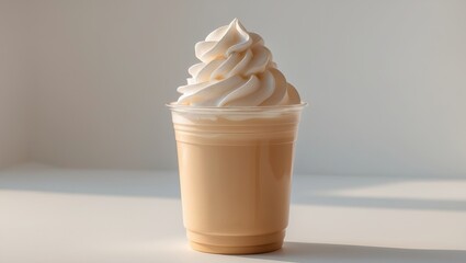 Poster - Vanilla frappe presented in a disposable cup for takeout.