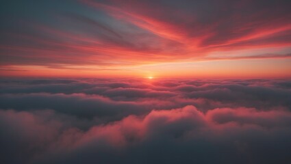 Wall Mural - Sunset with an orange sky gradient overlay on clouds, illustrating a beautiful summer blue landscape in clean daylight during spring or autumn, evoking a calm tropical nature.