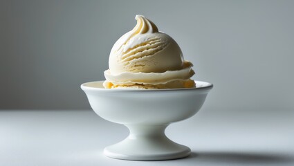 Poster - Vanilla ice cream served in a sundae dish bowl against a plain background.