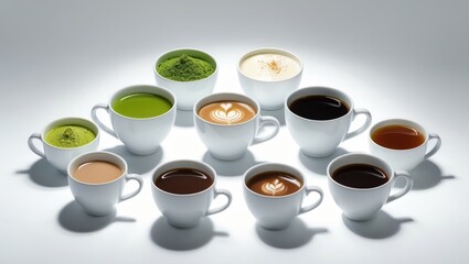 Poster - Various hot beverages. Assorted drinks isolated on a white background. Beverage collection set.
